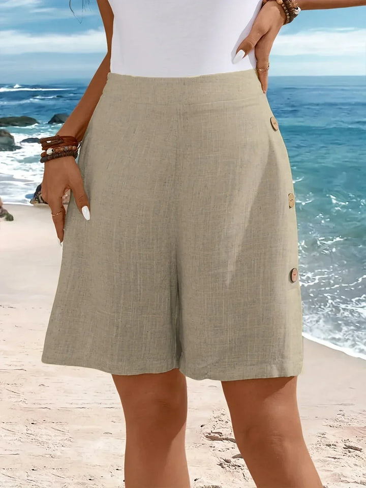 Effortless women's comfort shorts with button-front, suitable for varied casual wear and summer fashion.
