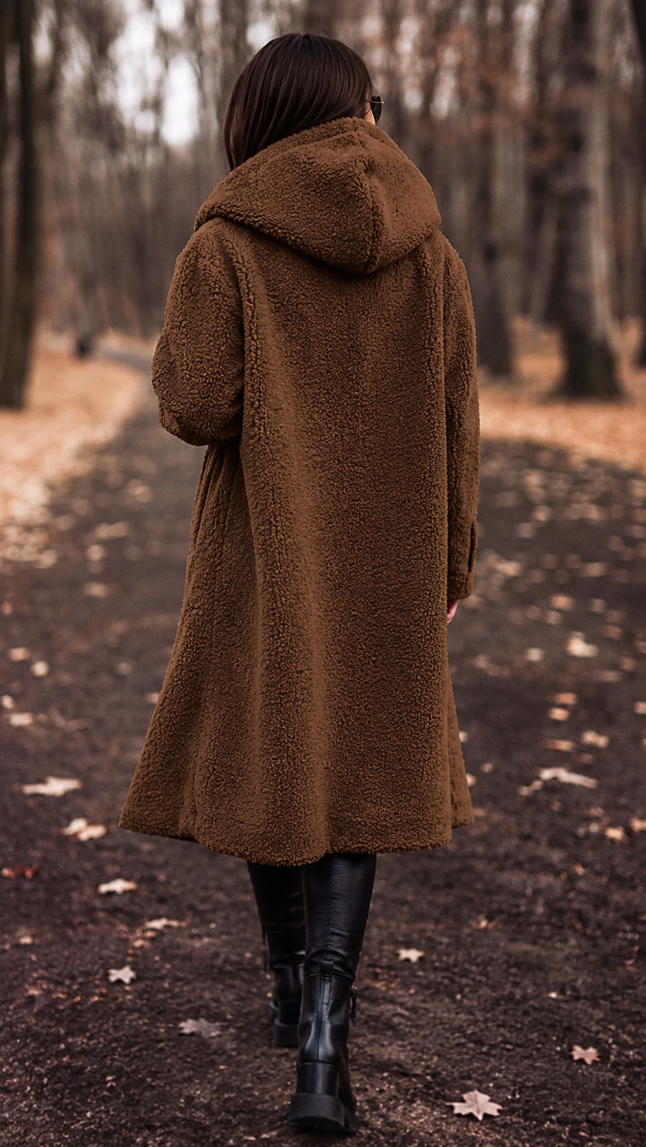 Stylish women's elegant winter coat, hooded and warm for cold weather fashion.