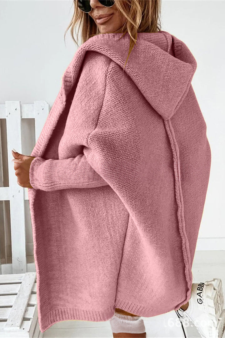Women's oversized hooded knit cardigan in a relaxed fit for cozy autumn/winter comfort.