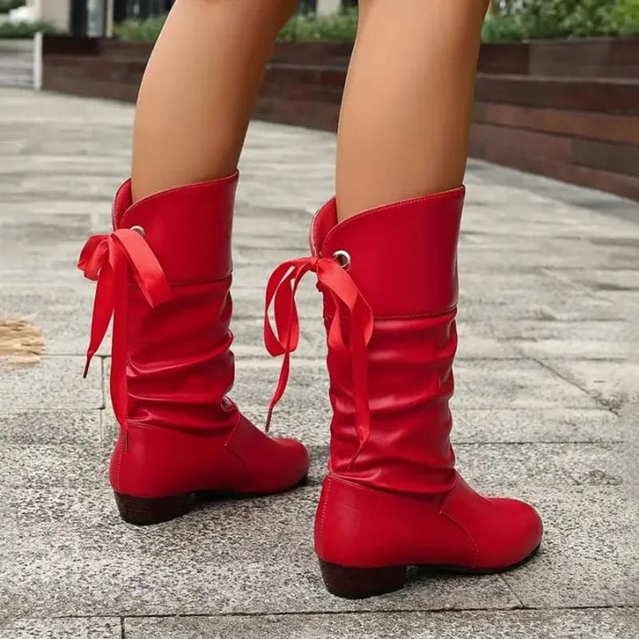 Women's casual slouchy lace-up ankle boots with a chic block heel, versatile footwear.