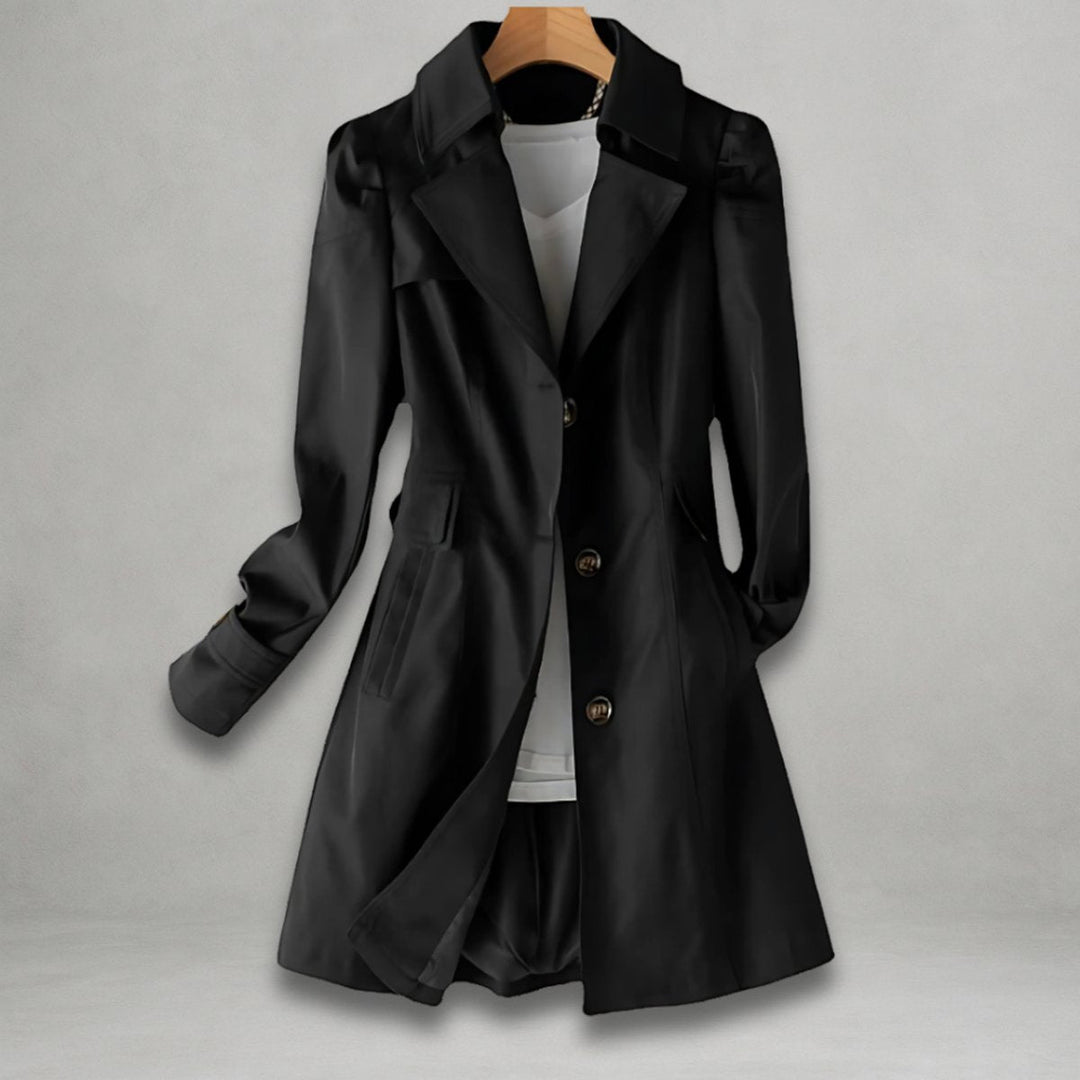 Chic women's single-breasted trench coat, an elegant outerwear piece perfect for classic style & professional look.