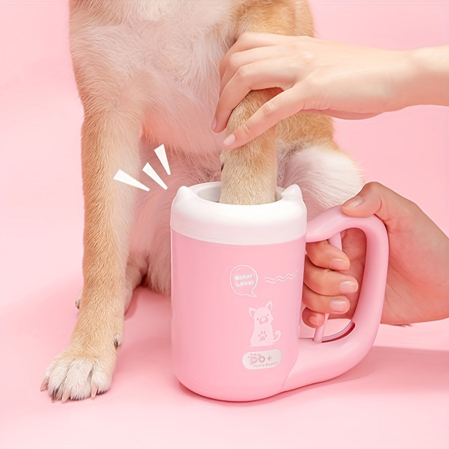 Soft silicone portable paw cleaner cup for dog & cat grooming, essential pet care.