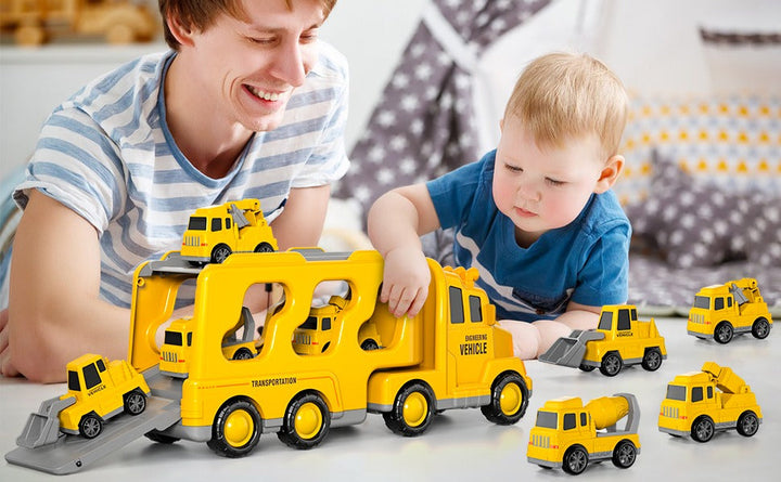 Toddler Magic Car City play set with lights, sounds & toy vehicles like fire trucks, cars & construction trucks.