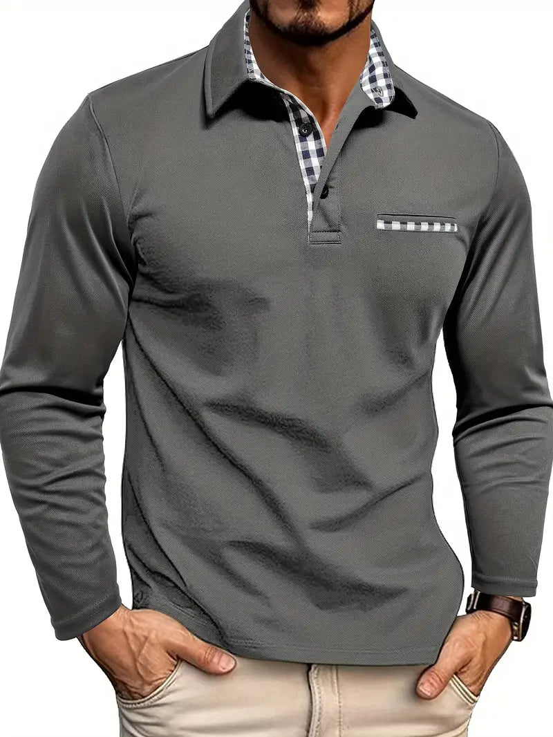 Comfortable men's long sleeve polo shirt for versatile casual and smart casual outfits. A soft everyday essential.