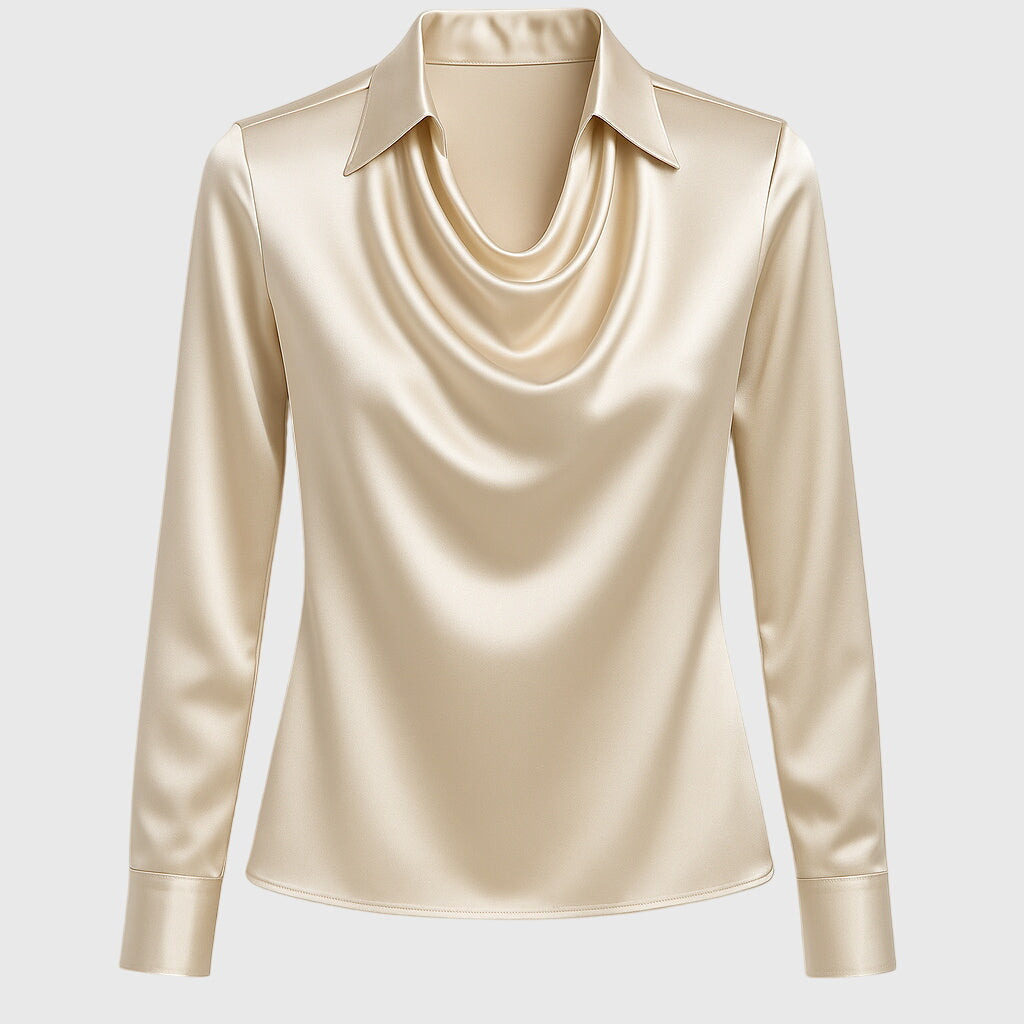 Dressy women's blouse, elegant with a chic pleated neckline. Versatile top for a sophisticated look.