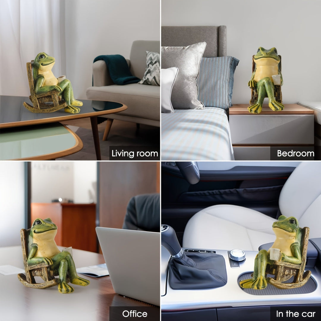 Solar-powered relaxed frog garden decor, a charming resin sculpture with LED light for whimsical patios.