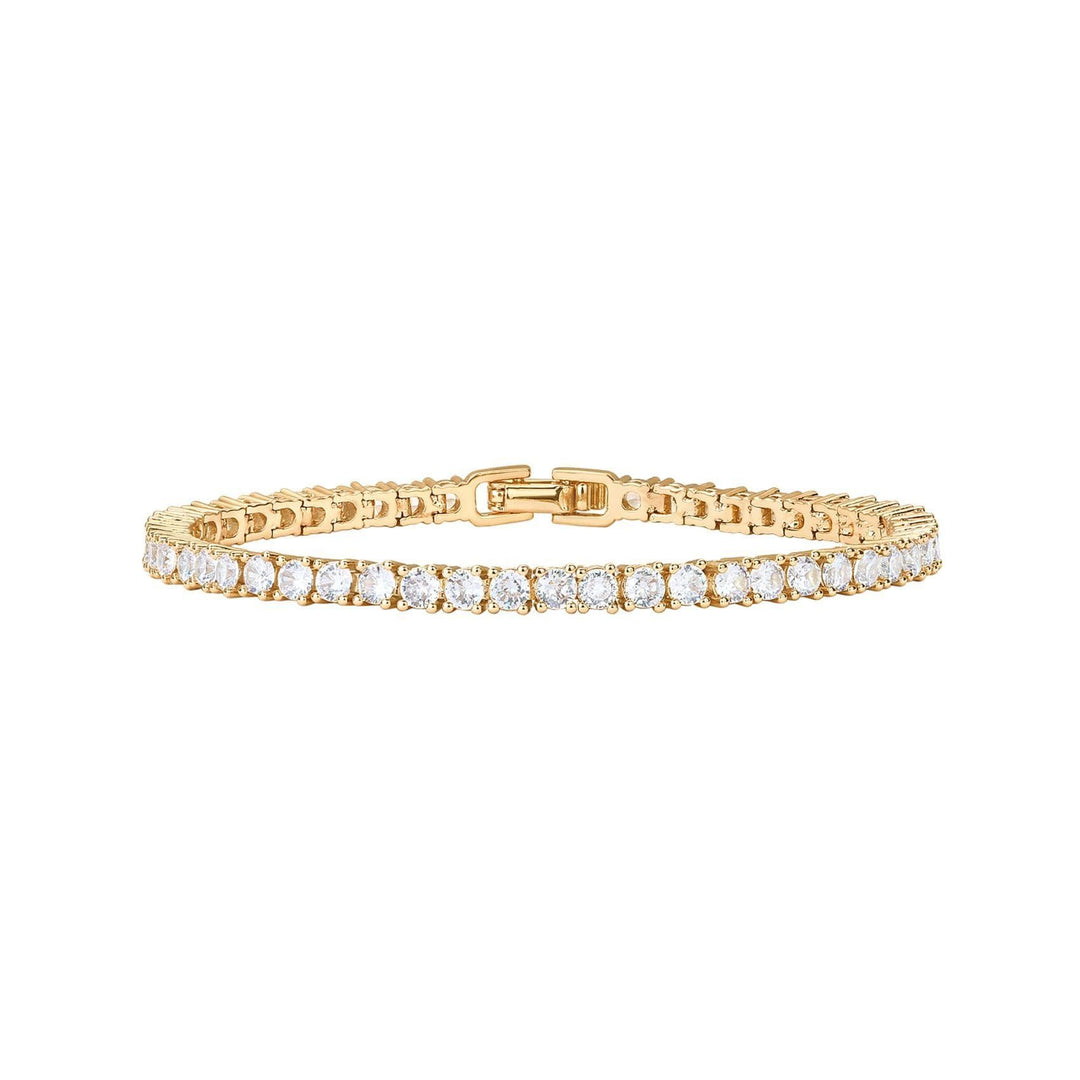 Dainty rose gold sparkling tennis bracelet, a classic elegant unisex jewelry gift for any occasion.