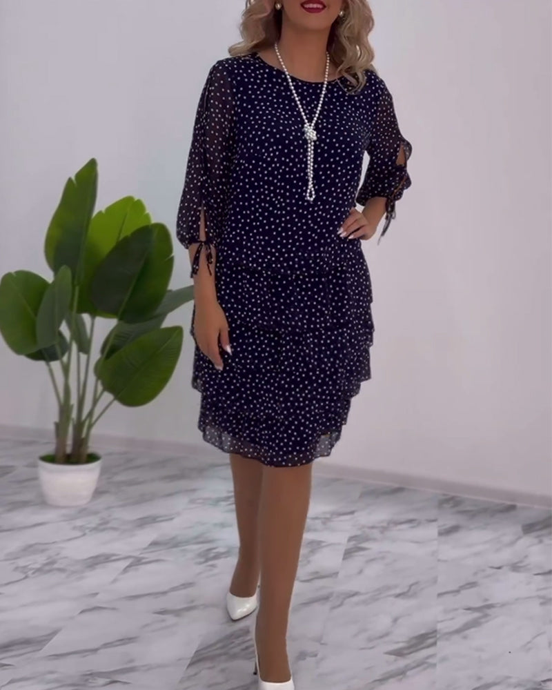 Women's Tiered Polka Dot Dress with Split Sleeves