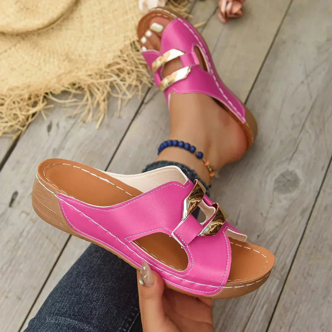 Women's orthopedic wedge slip-on sandals, ideal for summer comfort & foot support.