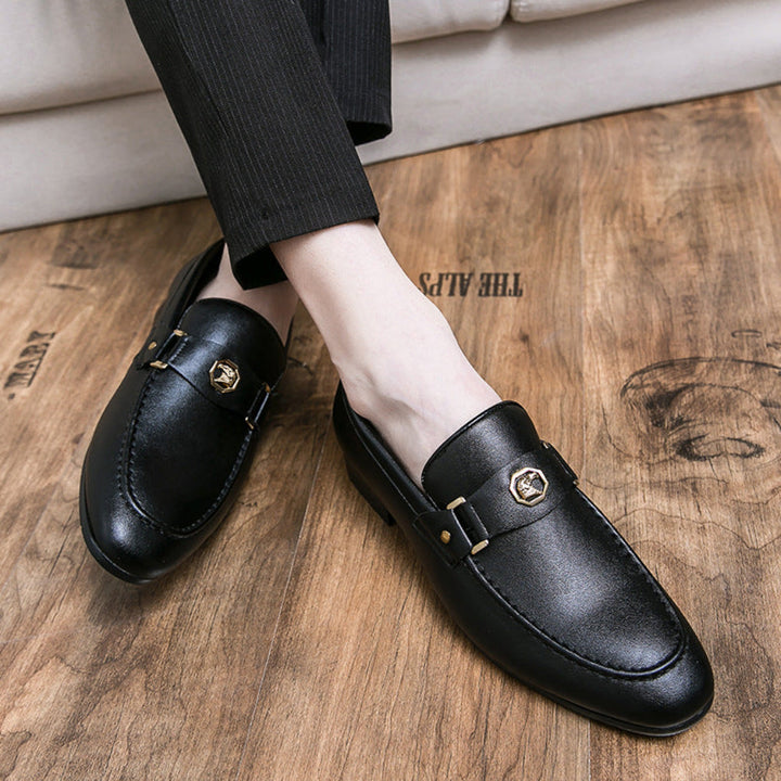 Versatile men's casual loafers, easy slip-on design with a stylish metal buckle, ideal for everyday wear.