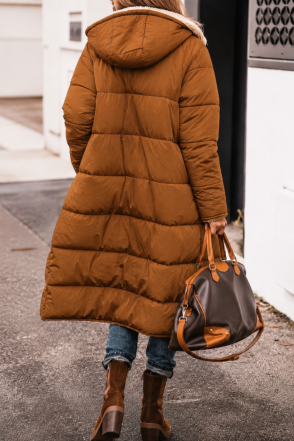 Stylish women's reversible winter jacket, offering warmth and two distinctive looks.