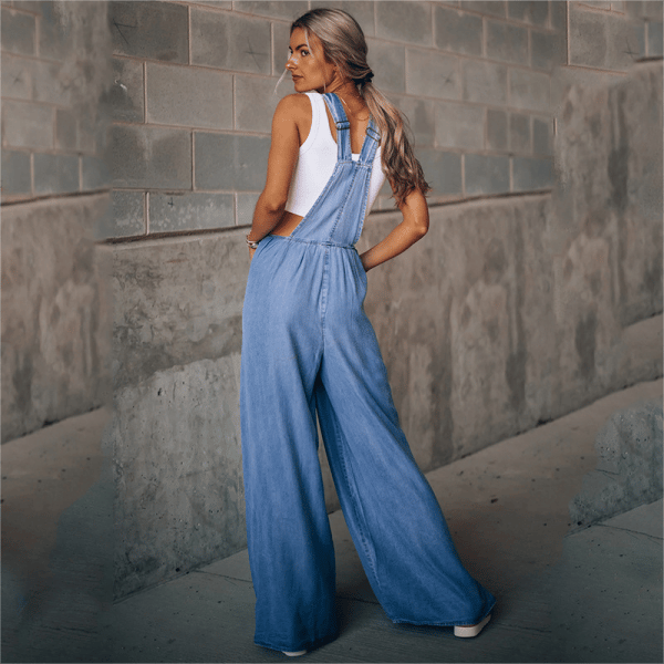 Women's Wide-Leg Denim Dungaree Jumpsuit