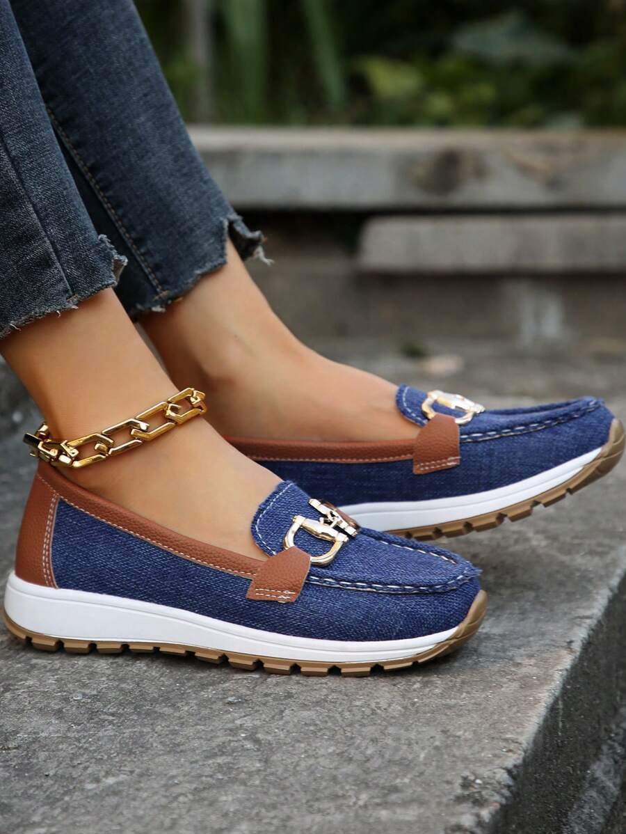 Comfortable orthopedic women's slip-on loafers, gold accent, perfect for daily walking & support.