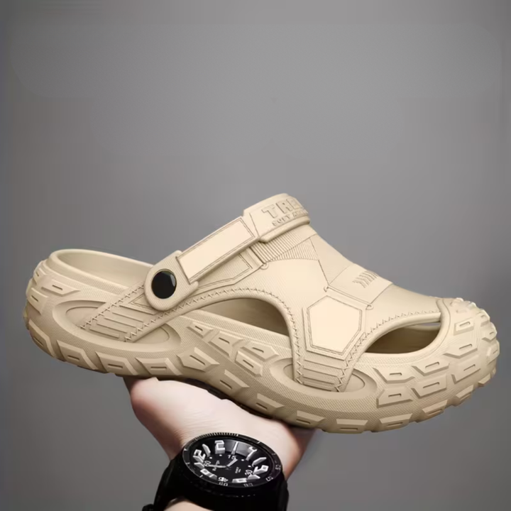 Supportive men's clogs for outdoor comfort, featuring a slip-on design, traction sole, and easy wear.