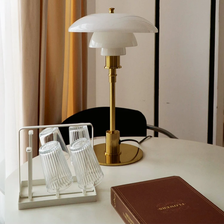 Ambient LED bedside lamp with scandinavian influence, a minimalist modern lighting solution.