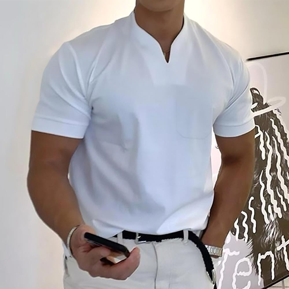 Men's tailored V-neck short sleeve t-shirt for smart casual style. Comfortable men's fashion for everyday wear.