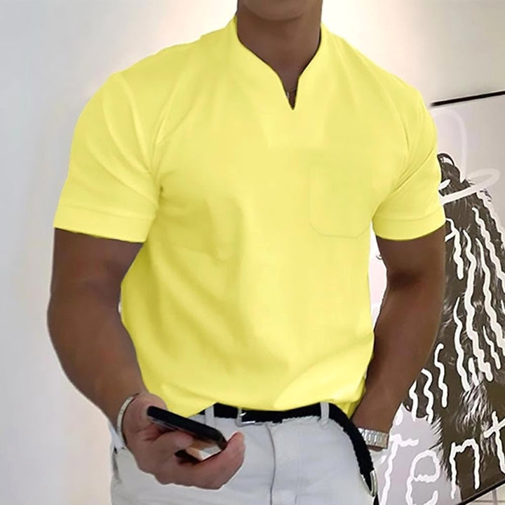 Staple men's V-neck short sleeve t-shirt, tailored fit. Essential for smart casual & comfortable everyday style.