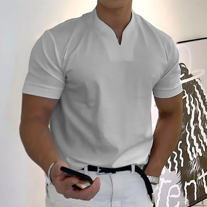 Comfortable men's V-neck short sleeve tee with a tailored fit. Perfect for casual or smart casual men's outfits.