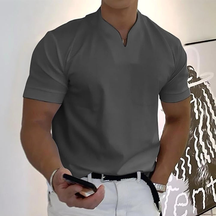 Men's V-neck short sleeve t-shirt, tailored fit. Essential for smart casual men's fashion & comfortable wear.
