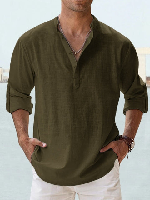 Comfortable men's long sleeve casual button-down shirt for versatile everyday style. Smart casual apparel.