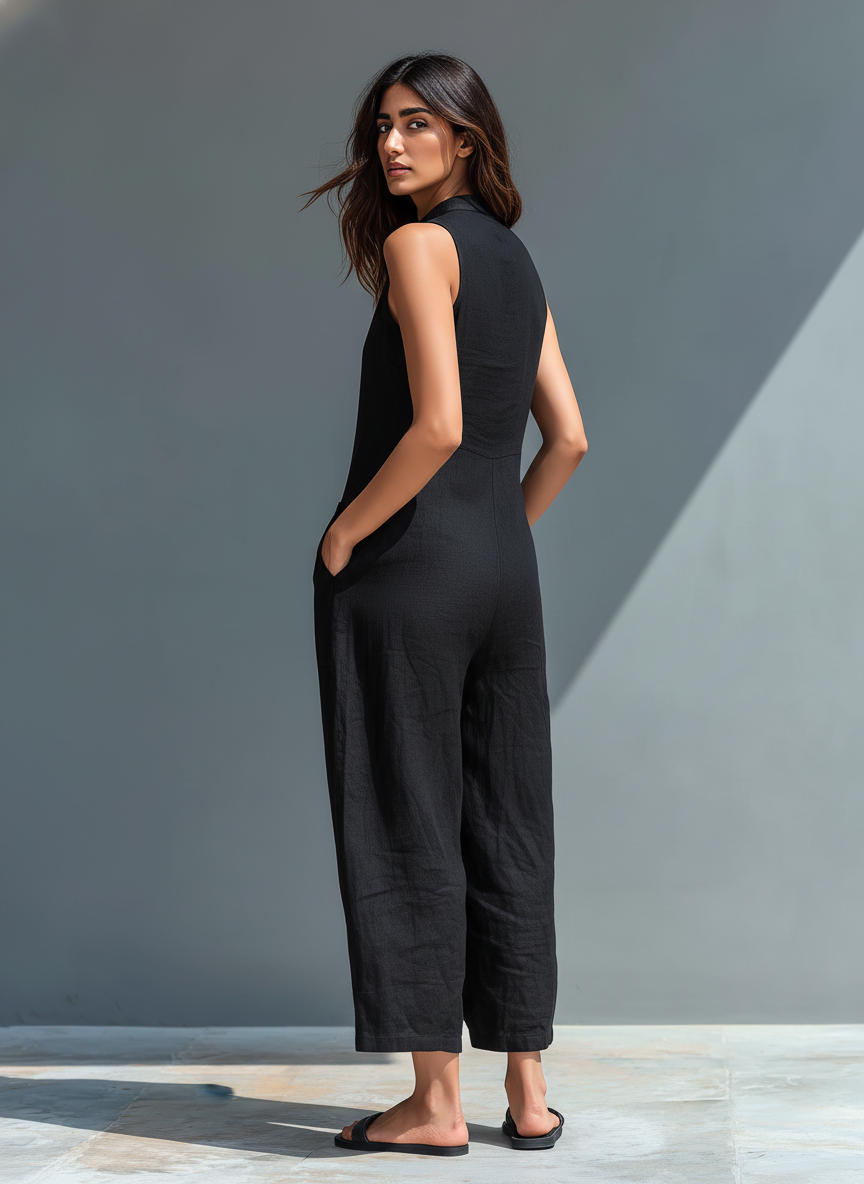 Versatile women's sleeveless wide leg jumpsuit, perfect for summer elegance or casual outings.