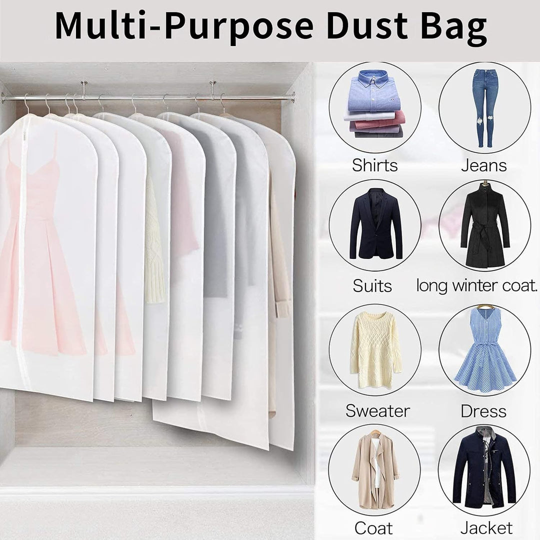 Protect your clothes with 12 clear PEVA garment bags, ideal dustproof storage for suits.