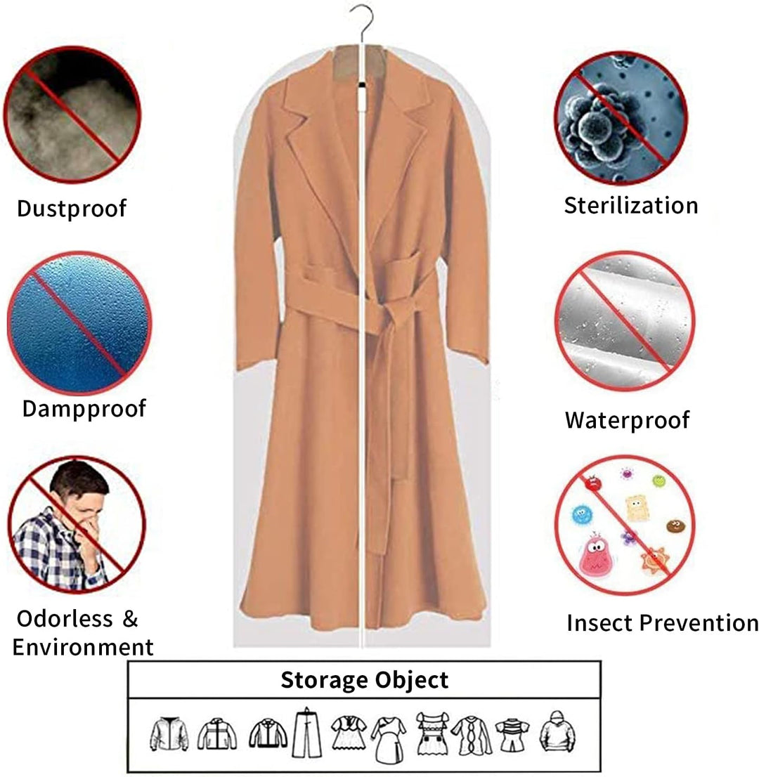 Premium 12-pack clear PEVA clothes covers, dustproof storage for all your garments.