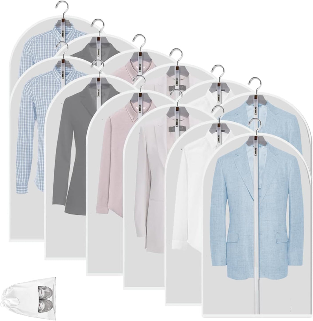 Clear PEVA clothes storage bags (12-pack) offering dustproof and breathable protection.