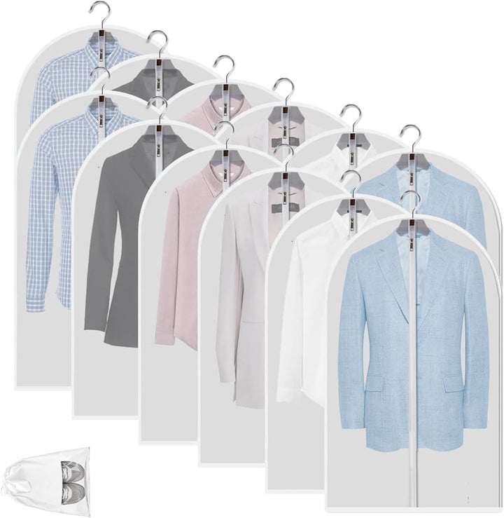 Clear PEVA clothes storage bags (12-pack) offering dustproof and breathable protection.