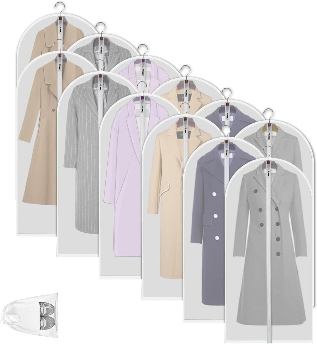 Maximize closet space with 12 clear PEVA garment bags, dustproof & protective storage.