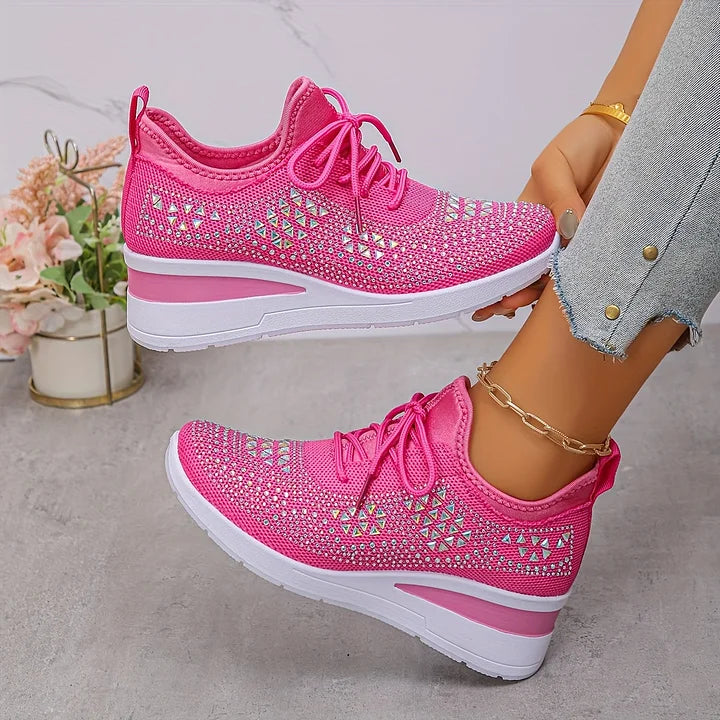 Cushioned sole of women's orthopedic walking shoes for ergonomic comfort & foot support.