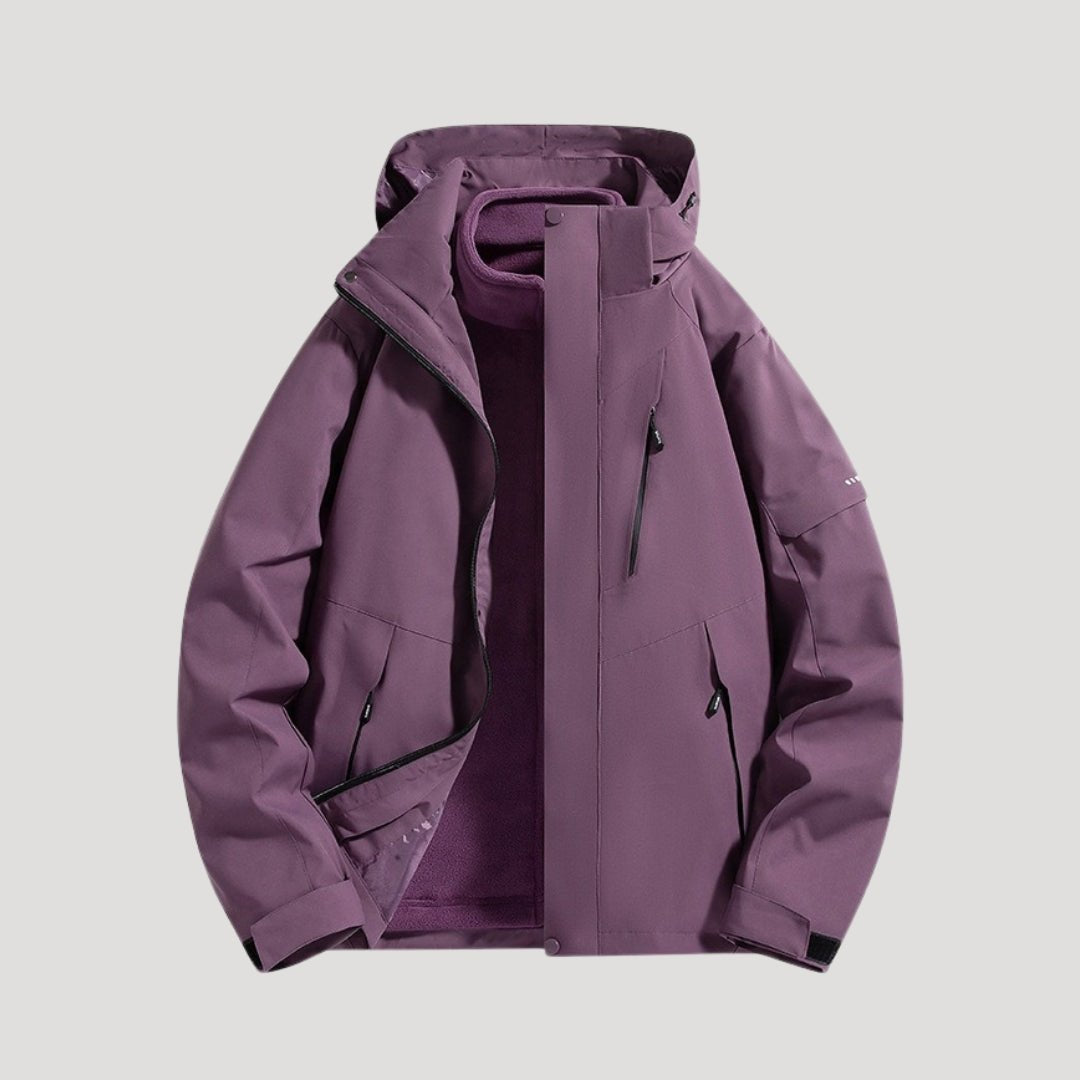 Versatile unisex waterproof hooded jacket. Perfect all-season outdoor coat for hiking, travel, and adventure.