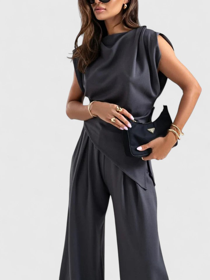 Women's Draped Sleeveless Top & Wide Leg Trousers Set