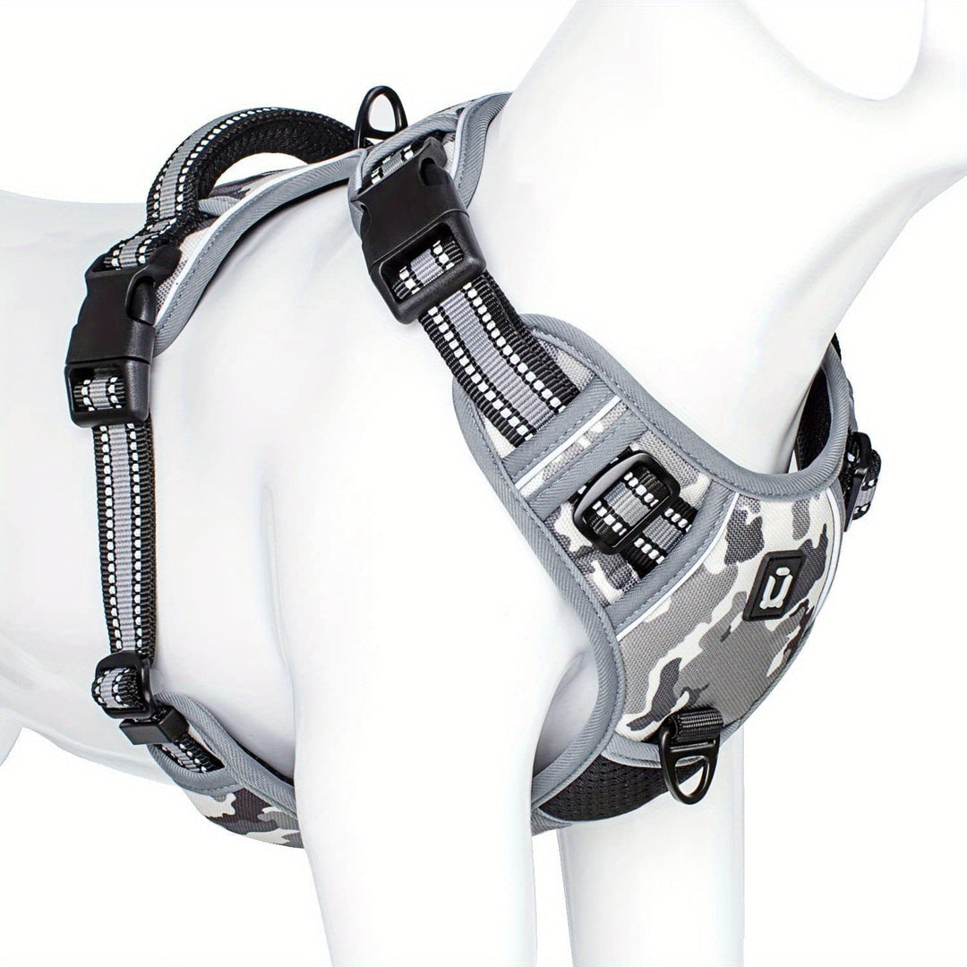 Training-friendly no-pull dog harness with sturdy reflective straps.