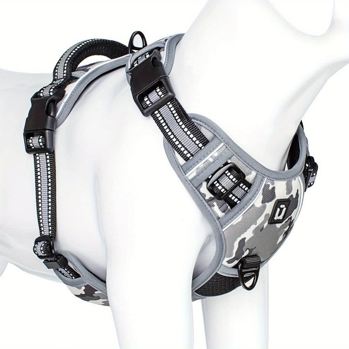Training-friendly no-pull dog harness with sturdy reflective straps.