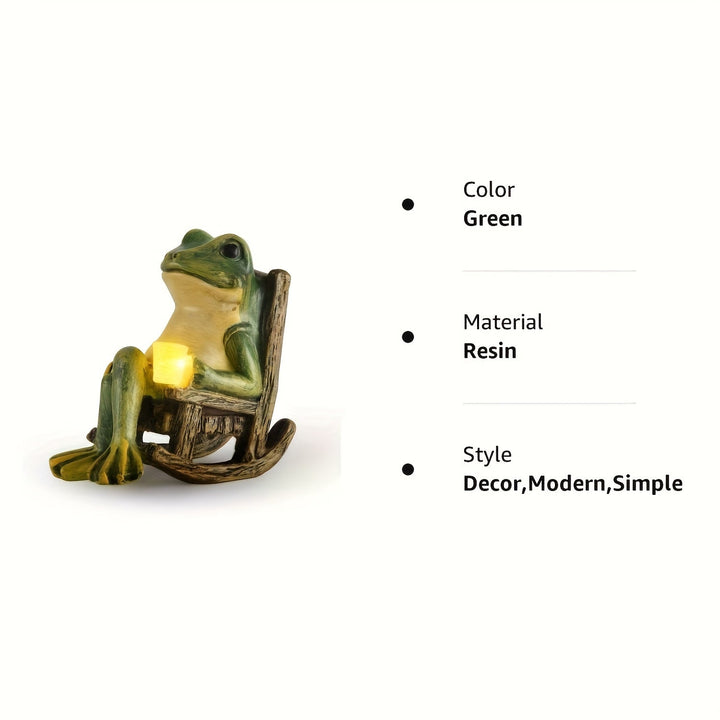Detailed resin frog garden sculpture, solar-powered for enchanting outdoor decor & nighttime illumination.
