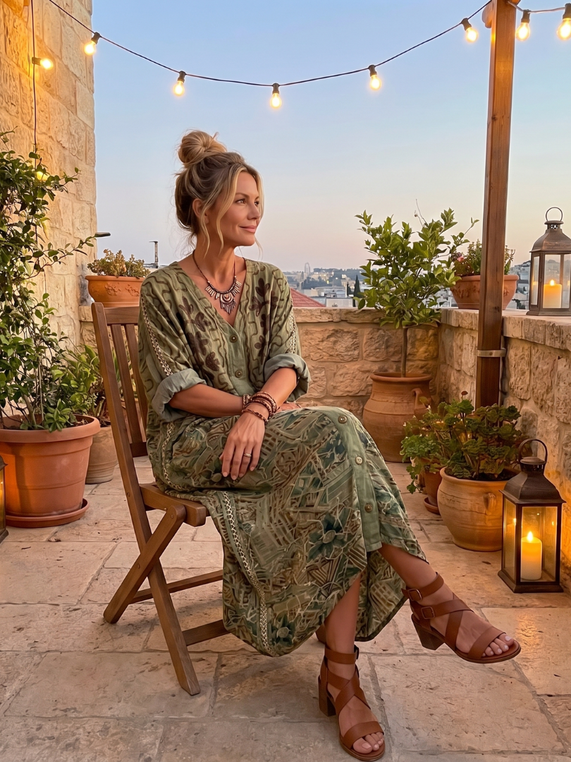 Women's button-front embroidered midi dress featuring a relaxed oversized fit and V-neckline. Summer casual.