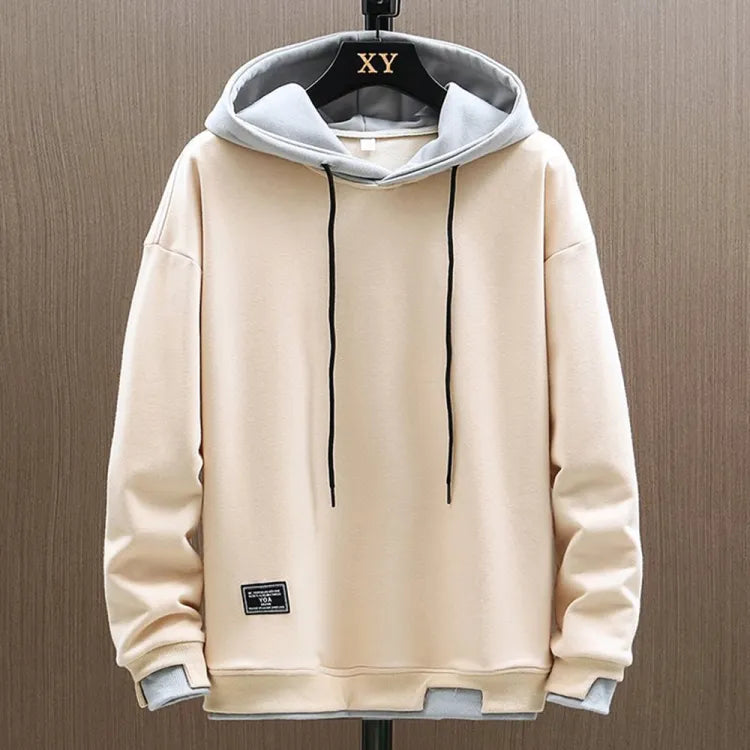 Versatile men's classic pullover hoodie in navy, perfect for layering & casual streetwear style.