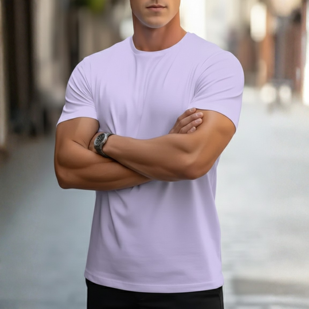 Grey men's slim fit crew neck short sleeve tee, a clean and versatile everyday top for men.