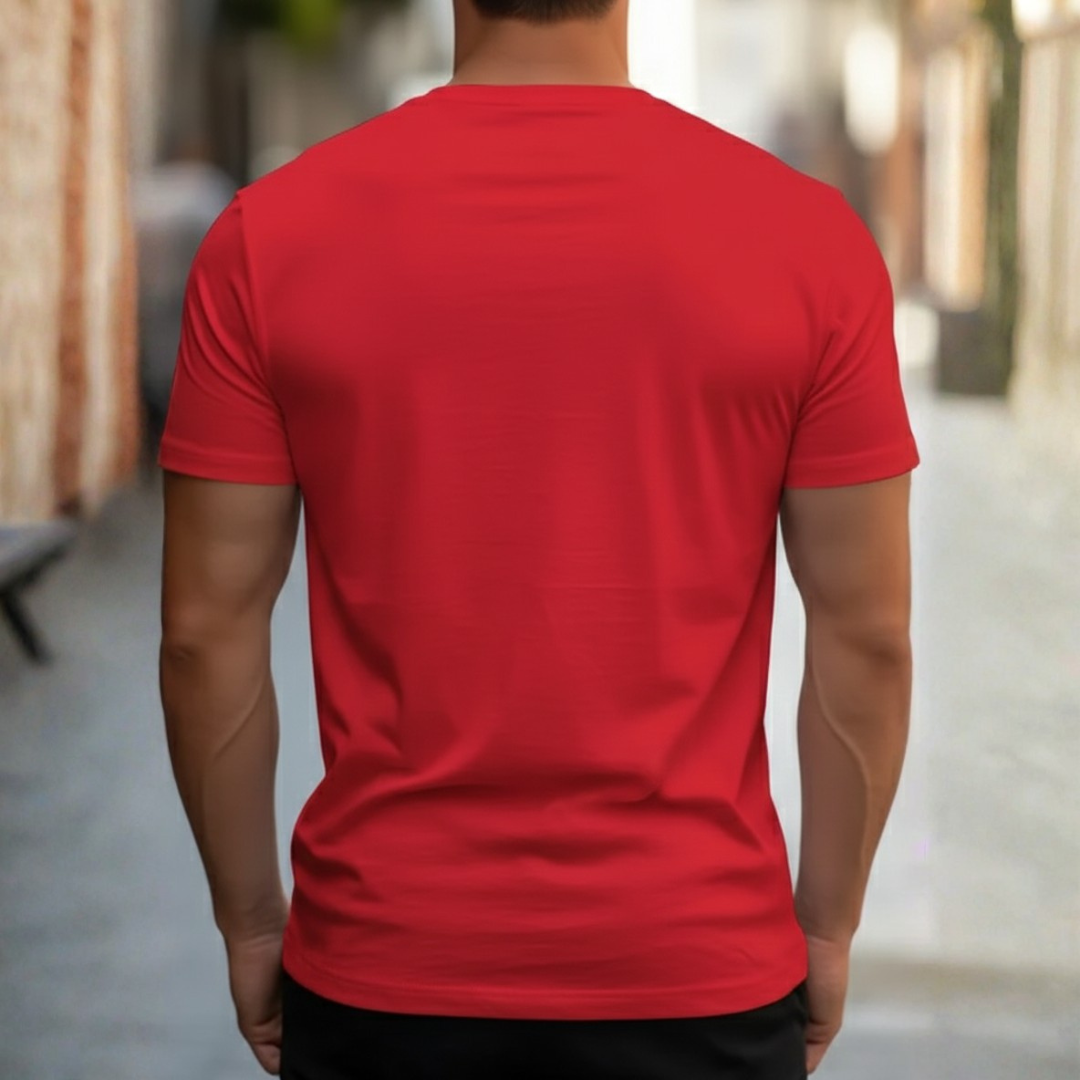 Black men's slim fit crew neck tee, an essential short sleeve summer top for modern men's fashion.