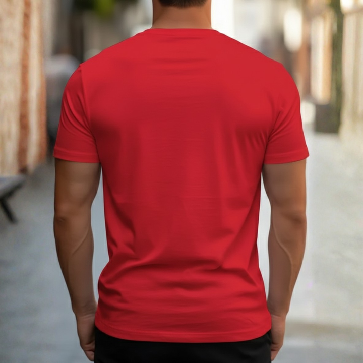 Black men's slim fit crew neck tee, an essential short sleeve summer top for modern men's fashion.