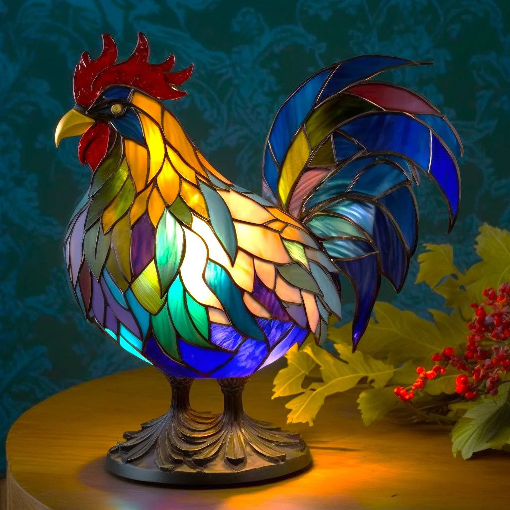 Whimsical dragon lamp with a stained glass appearance, excellent detail.