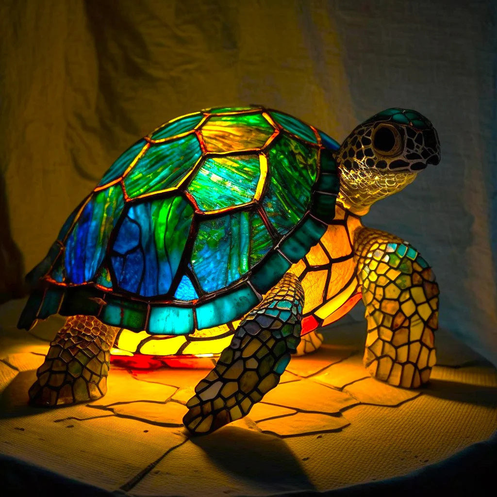 Artistic table lamp, stained glass effect animal design for a cozy glow.