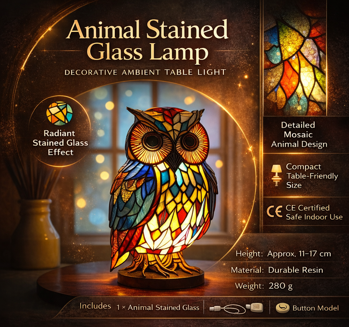 Enchanting dragon table lamp with vibrant stained glass style panels.