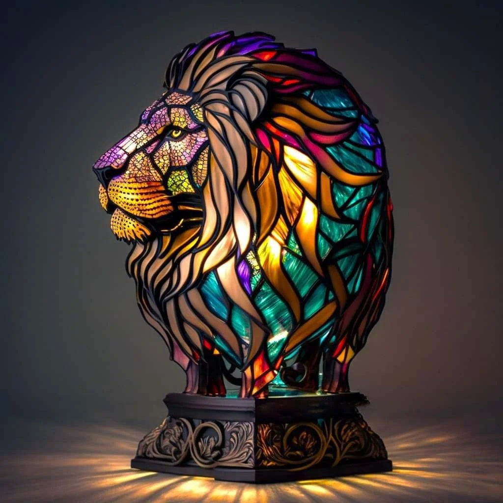 Resin table lamp with a beautiful stained glass effect, animal motif.