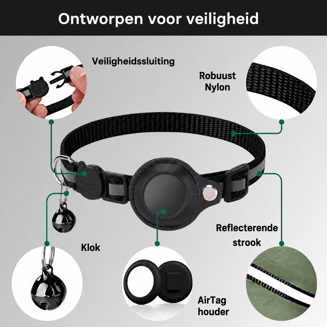 Pet safety reflective cat collar with GPS tracking device slot for peace of mind.