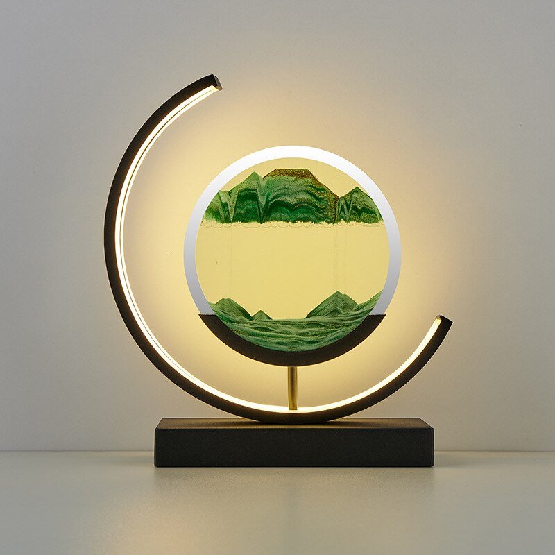 Illuminated moving sand art display, creating relaxing deep sea views for modern home decor.