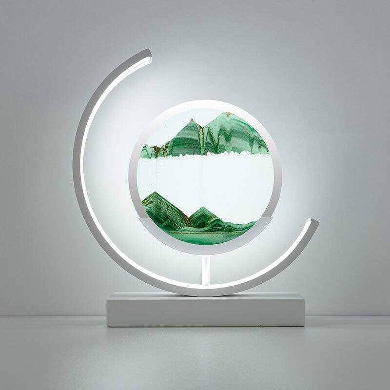 Kinetic moving sand art lamp with LED illumination, perfect for stress relief & unique office decor.