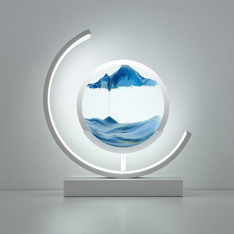 Stress-relieving illuminated moving sand art, a decorative kinetic sculpture for serene home environments.
