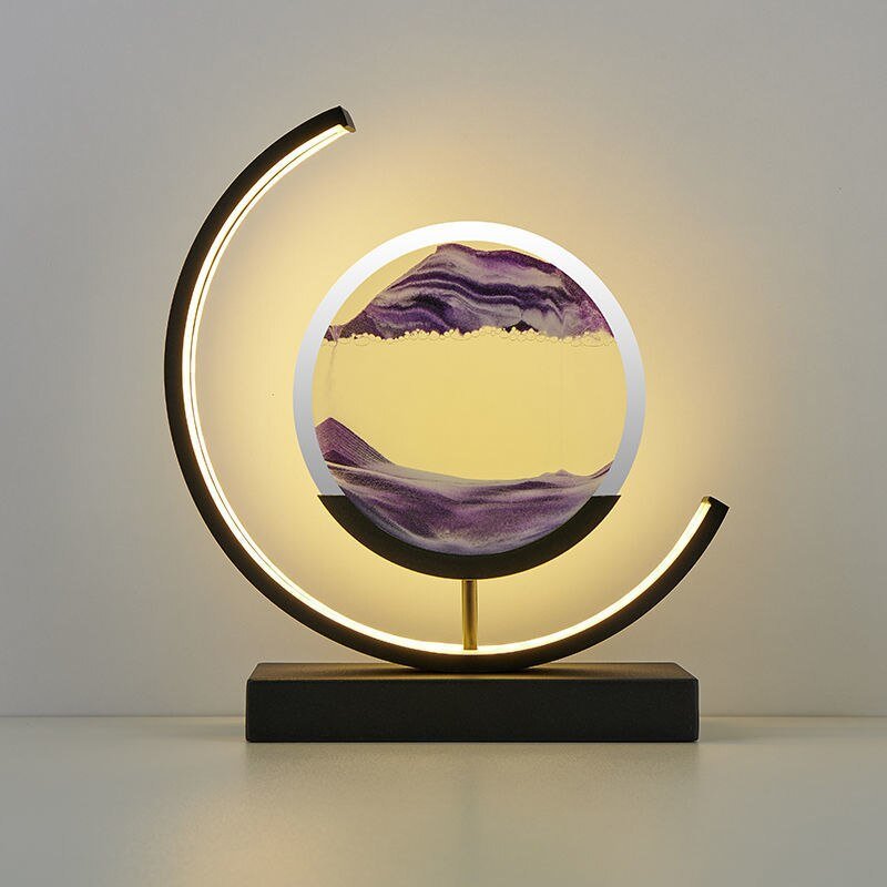 Elegant illuminated moving sand art display, a unique kinetic sculpture for contemporary home decor.